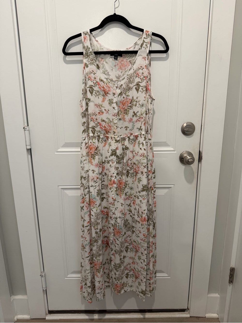 Frye Cream Floral Tank Maxi Dress with Coral & Olive Print